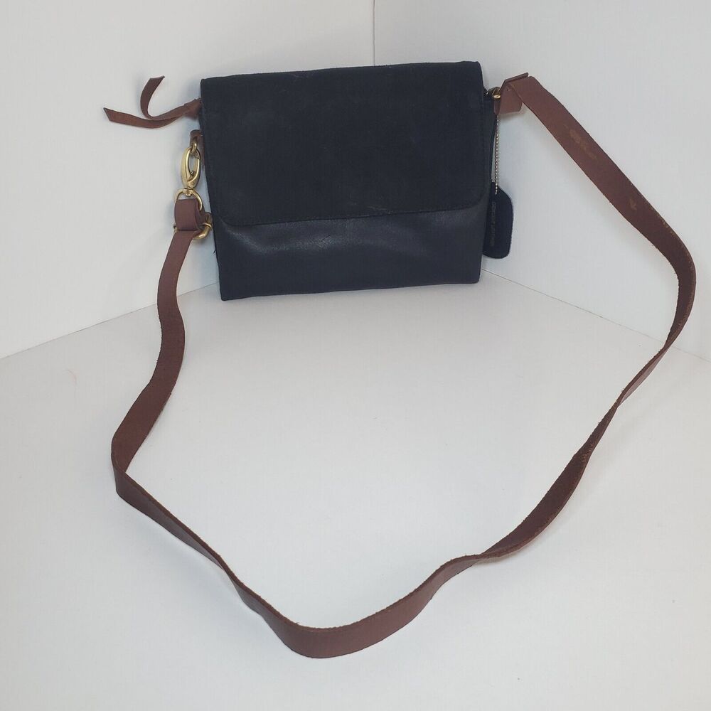 Vintage Great American Leather Works Black Brown Crossbody Color Block Travel